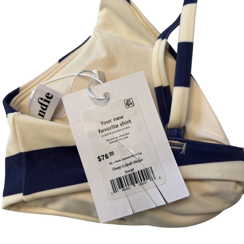 Marine Layer / Andie NWT Women's Small Santorini Bikini Top Deep Cobalt Stripe - Picture 7 of 9